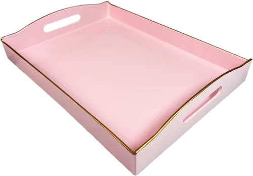 Miniatura 28 de Bandeja de servir azul con 4 asas, bandeja decorativa de plástico para mesa de café, otomana - Ideal para sala de estar y baño. 15 x 11 x 1.9