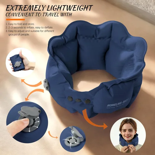 Miniatura 5 de Almohada inflable de viaje para avión, almohada inflable para el cuello para viajes, oficina, soporte para el cuello, máscara profesional