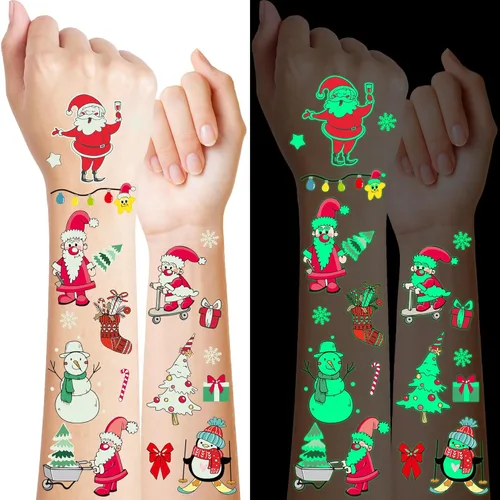 Miniatura 10 de 370 patrones de recuerdos de fiesta, 36 hojas que brillan en la oscuridad, tatuajes temporales luminosos, suministros de tatuajes falsos