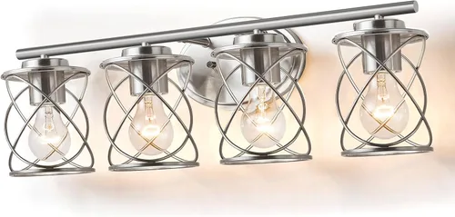 Miniatura 16 de mavcadonf Luces de Tocador de Baño de 2 Luces, Lámparas de Baño sobre el Espejo, Luz de Tocador Dorado Cepillado, Luces de Pared de Estilo Rústico
