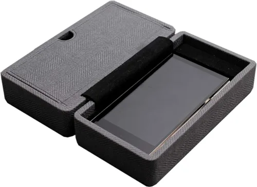 Miniatura 2 de Miter Funda de transporte para DAP + auriculares, hecha a mano Italia piel sintética rígida para 2 auriculares IEM + 1 reproductor de audio digital