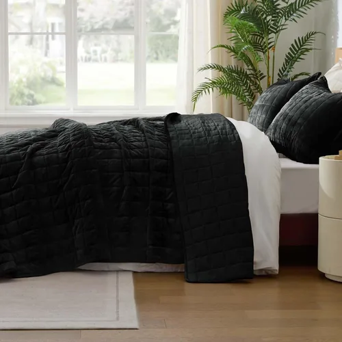 Miniatura 5 de BEDELITE Juego de edredón de terciopelo tamaño Queen – Juego de ropa de cama de terciopelo de lujo de 3 piezas, suave y acogedor color negro, colcha
