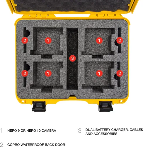 Miniatura 8 de NANUK 910 Estuche rígido impermeable con inserto de espuma para cuatro GoPro Hero 9 y 10 - Amarillo (910-4GOPH94)