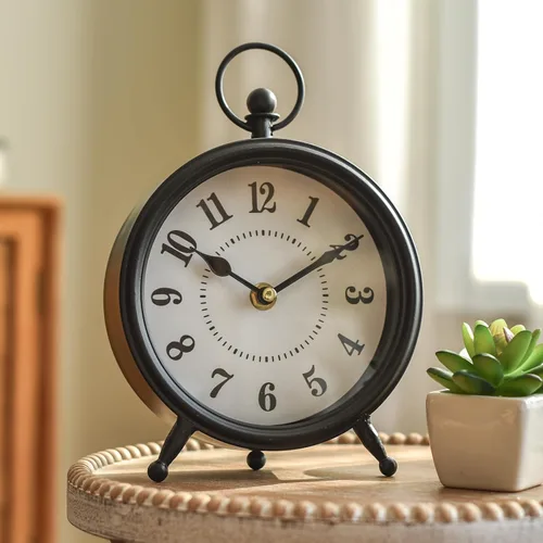 Reloj de mesa vintage sin tictac negro con soporte, reloj decorativo para escritorio y estante, pieza de tiempo estilo rústico de granja para repisa