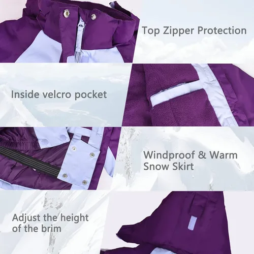 Miniatura 37 de Chaqueta de esquí impermeable para niñas, chaqueta de snowboard para exteriores, resistente al viento, con forro polar, abrigo de nieve cálido