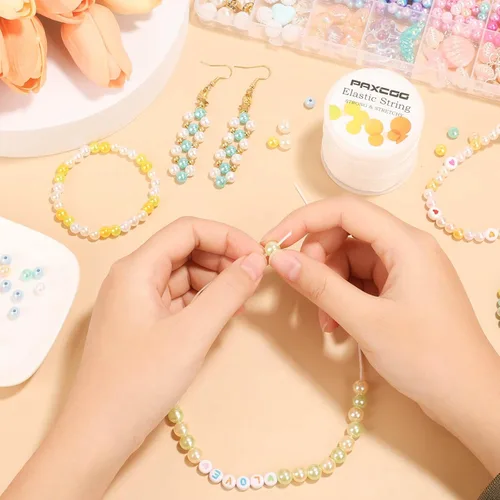 Miniatura 5 de Paxcoo 1,4 mm de cuerda elástica para pulseras, cordón de cuentas elástico blanco para hacer pulseras
