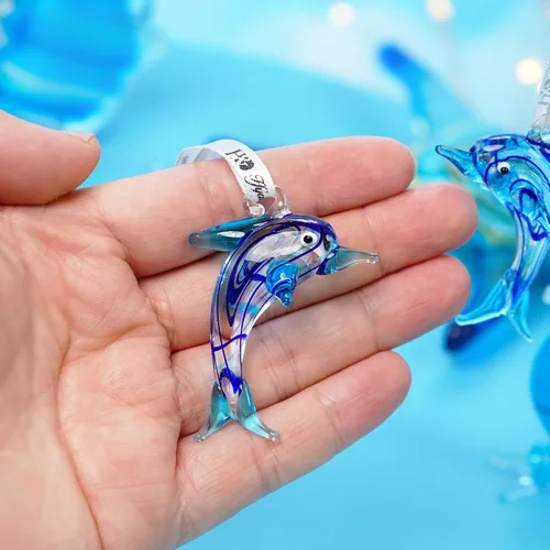 Miniatura 6 de Adorno de delfín de cristal de 2 pulgadas para árbol de Navidad, decorativo colgante de vidrio soplado, mini figura de delfín azul