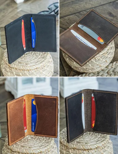 Miniatura 10 de Carteras de cuero genuino hechas a mano, tarjeteros minimalistas y fundas para pasaporte, regalo hecho a mano