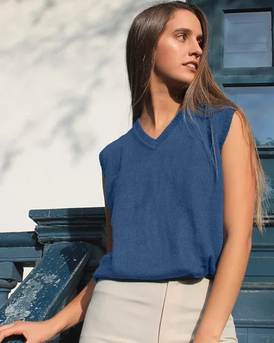 Miniatura 4 de TINKUY PERU - Chaleco de lana de alpaca con cuello en V para mujer, S-4XL