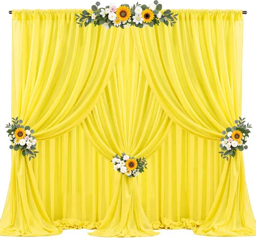 Miniatura 52 de Cortinas de fondo azul bebé de 10 pies x 10 pies, tela de gasa chiffon transparente sin arrugas, tela de fondo fotográfico drapeada para arco