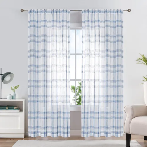 Miniatura 11 de Randall Paneles de Cortinas Geométricas Modernas Par Suave al Tacto Filtrado de Luz Negro Semi-Transparente Aspecto de Lino Cortinas con Diseño