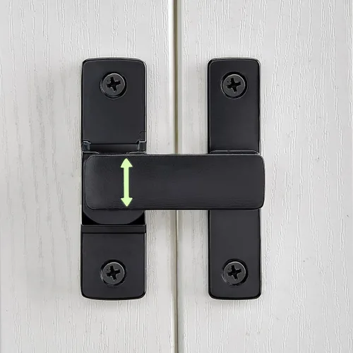Miniatura 5 de Cerradura negra de puerta de granero de 90/180°, cierre abatible de aleación de zinc para pestillos de seguridad para puertas de granero, ventanas