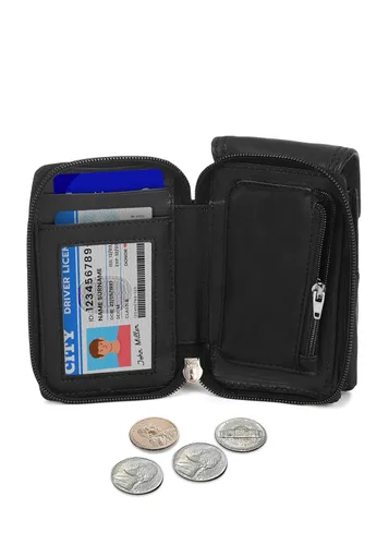 Miniatura 4 de Leatherboss - Estuche de cuero para cigarrillos con soporte para encendedor y bolsillo con cremallera (negro)