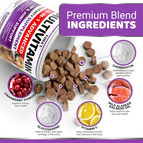 Miniatura 3 de Vitaminas y suplementos para perros – 170 golosinas – Multivitamínico masticable con glucosamina – Multivitamínico para perros mayores y cachorros