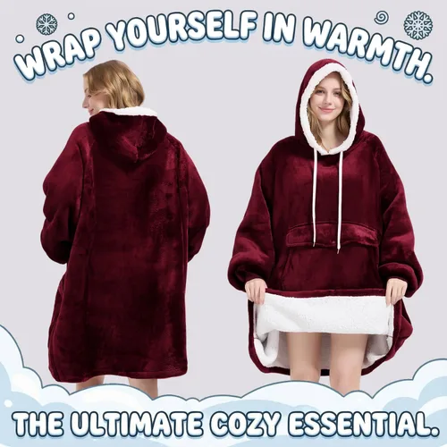 Miniatura 5 de Qeils Manta con Capucha Portátil para Mujeres, Cómoda Sudadera Sherpa como Regalo de Cumpleaños y Navidad, Chaqueta de Gran Tamaño con Capucha