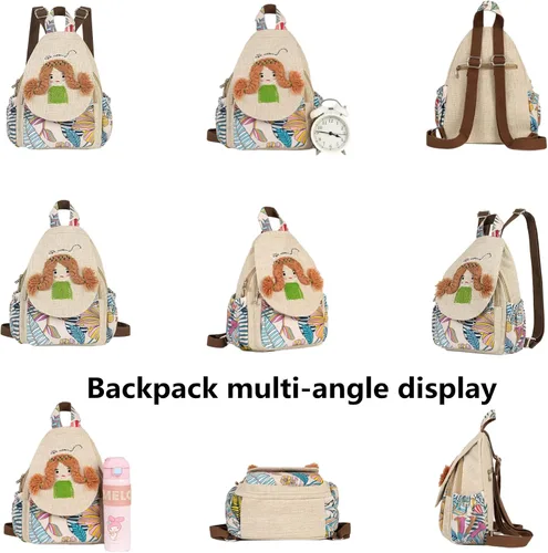 Miniatura 82 de HUANGGUOSHU Mochila de algodón tejida de algodón bohemio con bordado de lona estilo bohemio con múltiples bolsillos retro linda mochila cartera