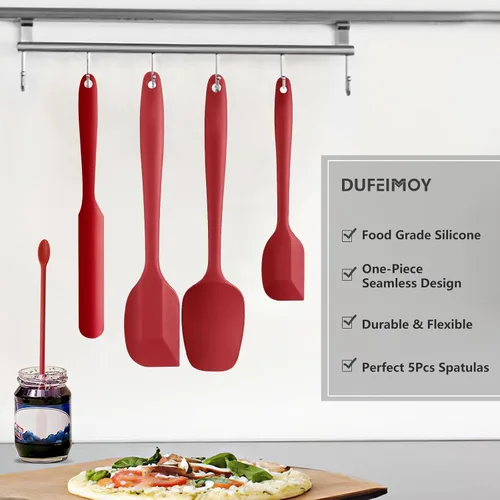 Miniatura 6 de Juego de espátulas de silicona rojas de 5 piezas, juego de espátulas de goma resistentes al calor, juego de espátulas de cocina aptas para Rojo