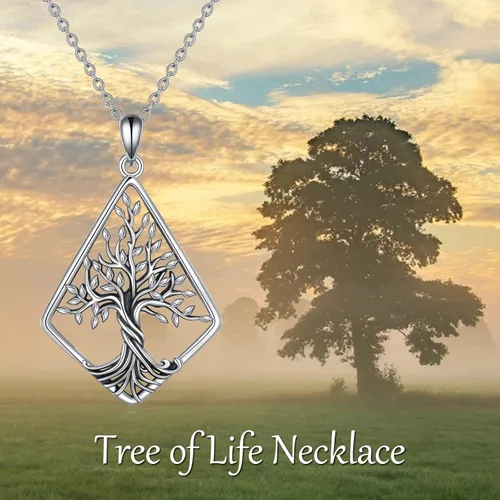 Miniatura 67 de ONEFINITY Collar de plata de ley 925 con diseño de árbol de la vida con colgante de nudo celta de concha de abulón para mujer