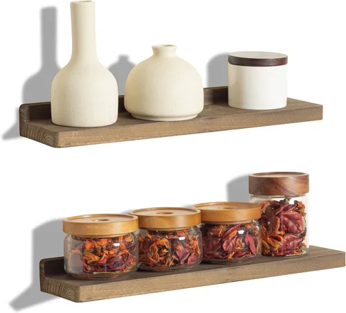 Miniatura 9 de Freezing point Pequeño estante flotante para pared, juego de 4 mini estantes de pared de madera natural de 4 pulgadas, decoración de plantas, negro