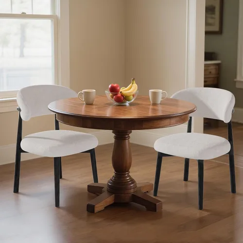Miniatura 14 de Juego de 2 sillas de comedor estilo granja, sillas de cocina tapizadas de tela moderna de mediados de siglo, sillas de comedor de madera