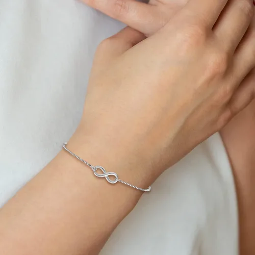 Miniatura 3 de Pulsera ajustable de plata de ley con infinito pulido, fabricada en Italia, Plata de ley, no conocido