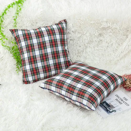 Miniatura 13 de Paquete de 2 fundas de almohada de cuadros rojos para decoración navideña, fundas de almohada a cuadros de búfalo, fundas de almohada de tartán