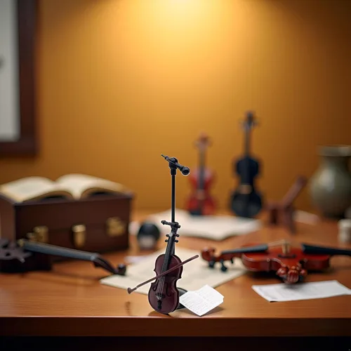 Miniatura 2 de Violín en miniatura con soporte, arco y estuche perfecto mini instrumento musical para decoración de casas de muñecas y coleccionistas, decoración