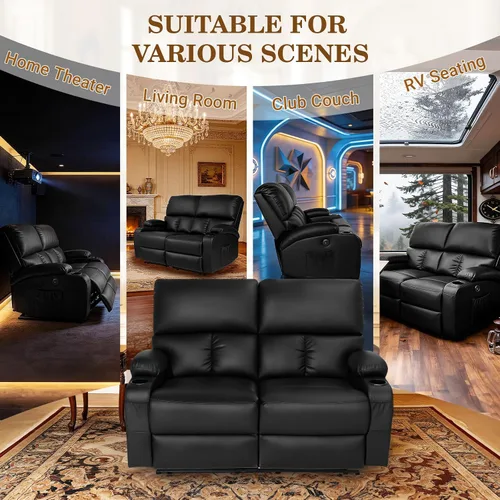 Miniatura 7 de CHABATREE Sofá reclinable con masaje y calor, asiento de cine en casa, sofá biplaza reclinable manual para caravana con soportes USB/tazas