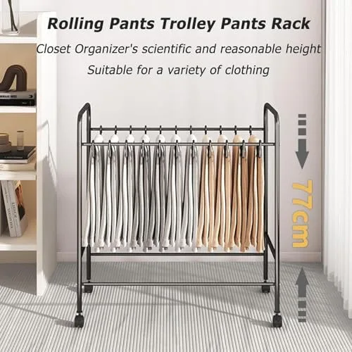 Miniatura 4 de Slide Out Pants Rack Closet Hanger Bar Pull Trousers Tie Belts Scarf Racks Top Mounted Wardrobe Clothes for Closet Retractable,Space-Saving Rolling