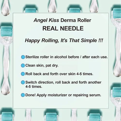 Miniatura 8 de Angel Kiss Real Needles - Rodillo Derma para rostro, cuerpo y cuero cabelludo, 192 microagujas individuales de acero inoxidable de 0.012 in, rodillo