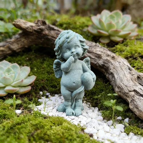 Miniatura 3 de livelyfish Estatua de ángel guardián, pequeña figura de querubín rezando, alas de arenisca, escultura de ángel para acuario, hogar, decoración