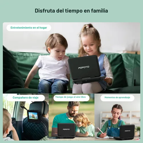 Miniatura 7 de POFOTO Reproductor de DVD portátil de 9.5 pulgadas para niños y automóvil con pantalla giratoria de 7.5 pulgadas, tiempo de trabajo de 4 a 6 horas