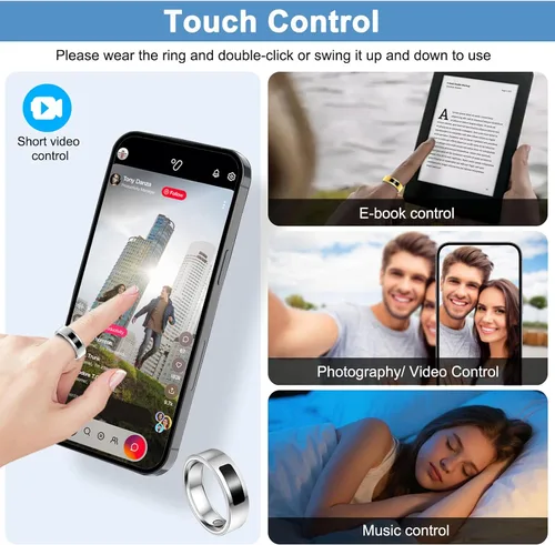 Miniatura 5 de uaue Anillo inteligente de salud para mujeres y hombres, alerta de vibración, control táctil, anillo de seguimiento de fitness con sueño/salud