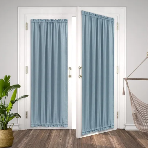 Miniatura 4 de KOUFALL Cortina de puerta francesa, persianas de lino para cubrir ventanas, 1 panel, 25 x 72 pulgadas de largo, color azul piedra