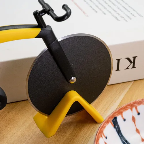 Miniatura 2 de Rueda cortadora de pizza para bicicleta con soporte, cuchillo de pizza de acero inoxidable de 2.4 pulgadas, superficie esmerilada antiadherente