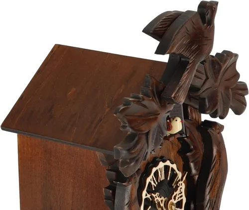 Miniatura 5 de Kintrot – Reloj de cuco, reloj de pared artesanal de madera de bosque negro tradicional con péndulo de hoja de arce, cuarzo, 12 melodías, sensor