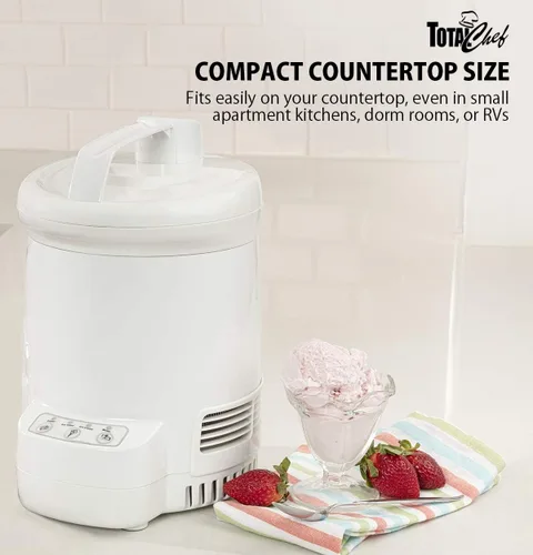Miniatura 6 de Total Chef Ice Cream Factory - Máquina automática de helados eléctrica, 1.3 cuartos de galón (1.2 litros), color blanco, hace fácil yogur congelado