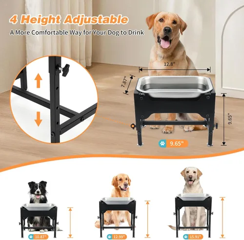 Miniatura 2 de Cuenco elevado de agua para perros de 1.25 galones, 4 cuencos elevados de acero inoxidable ajustables de altura con soporte, cuenco de agua