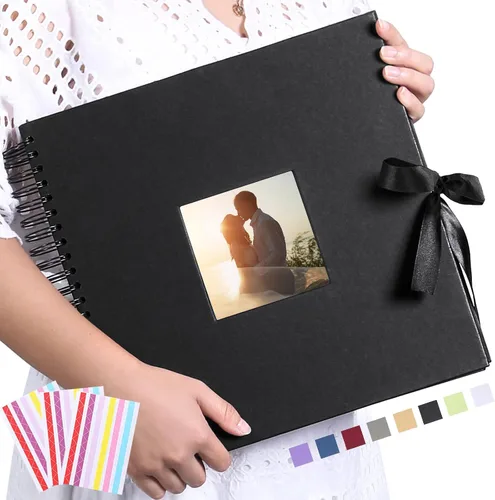 Miniatura 8 de Álbumes de fotos y recortes Vienrose DIY de tapa dura, libro de fotos de 8x8 pulgadas, 40 páginas negras para libro de visitas, boda, cumpleaños