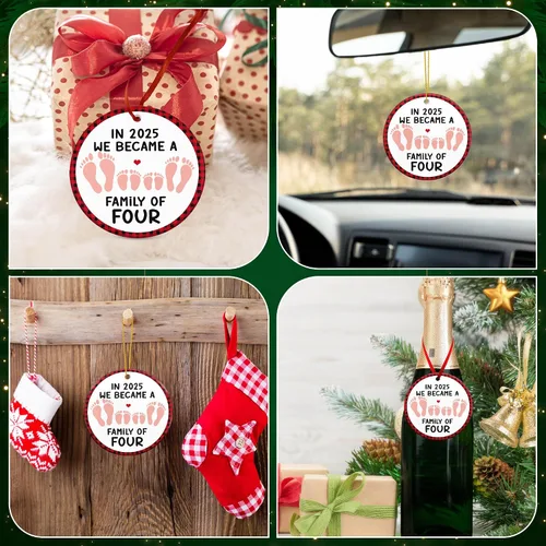 Miniatura 8 de OASSIE Familia de 4 adornos de Navidad 2025 – Adorno de Navidad de cerámica para decoración de árbol – Regalos de pareja para padres primerizos