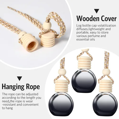 Miniatura 4 de BBTO 100 ambientadores para automóvil con tapa de madera, difusor de aromaterapia vacío, soporte de fragancia transparente para automóvil, colgante