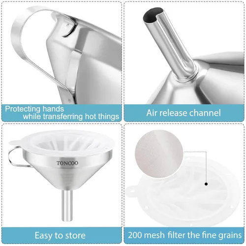 Miniatura 3 de Embudo de acero inoxidable de 5 pulgadas con colador y filtro de malla fina de 200, embudo de metal de grado alimenticio, filtro de aceite
