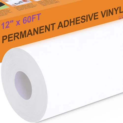 XSEINO Vinilo permanente blanco – Silueta de rollo adhesivo blanco de 12 pulgadas x 60 pies y otros cortadores, permanente al aire libre para tazas,