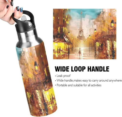 Miniatura 4 de Insulated Water Bottle 20 Oz, BPA-Free Sport Water Bottle for Gym Outdoor Travel School, Painting Street Paris Eiffel