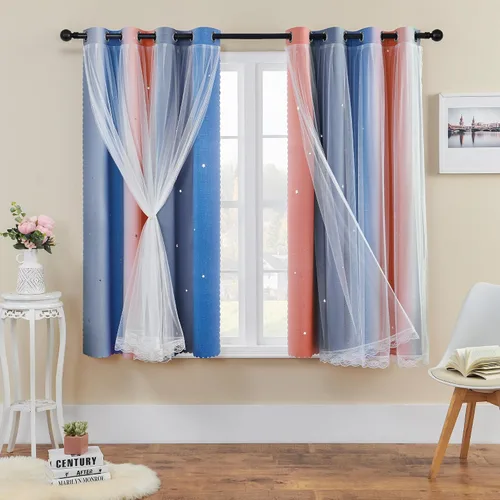 Miniatura 88 de XiDi Cortinas opacas con estrellas para habitaciones de niños, cortinas verdes para ventana de dormitorio de niños, azul y gris, 52 pulgadas de Azul
