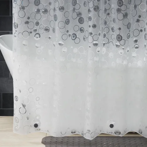 Miniatura 4 de AooHome - Cortina de ducha pequeña de plástico - Cortina de baño de etilvinilacetato con diseño de patrón circular 3D, con ganchos, imanes