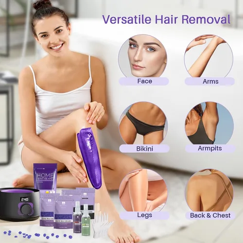 Miniatura 3 de BLITZWAX Kit de depilación brasileña y bikini con cuentas de cera de lavanda de 1 libra, calentador de cera dura para cara, piernas y cuerpo, kit