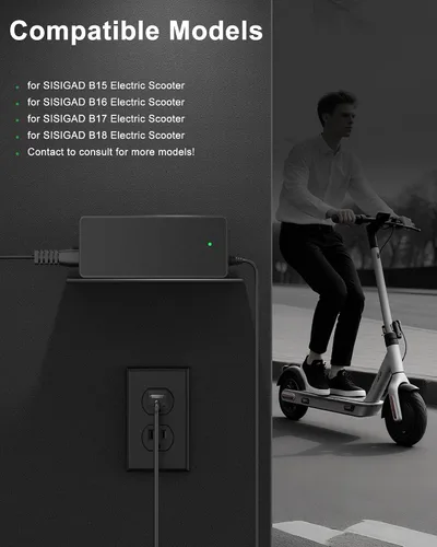 Miniatura 2 de VHBW Reemplazo de 42 V para cargador de scooter eléctrico SISIGAD compatible con SISIGAD B15 B16 B17 B18 Scooter con batería de iones de litio de 36