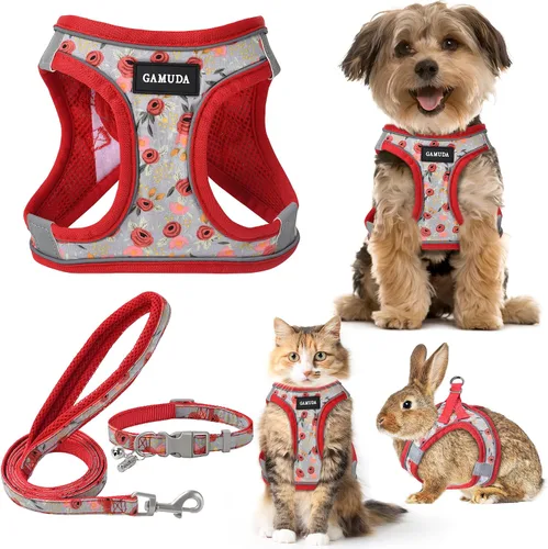 Miniatura 10 de GAMUDA Juego de Arnés, Collar y Correa para Perro Pequeño, Paso a Paso Sin Estrangulamiento Sin Tirones de Malla Suave Chaleco Ajustable para Perro