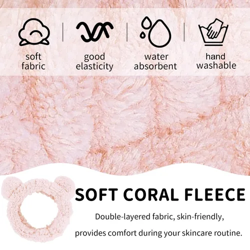 Miniatura 5 de WHAVEL 2 diademas de spa – Lindas diademas de maquillaje con orejas de oso para lavado facial, banda suave para el cabello facial (rosa, café)
